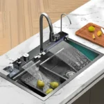 Multifunction Sink Anti-Scratch LED Digital Display Luxury Waterfall Kitchen Sink with Cup Washer